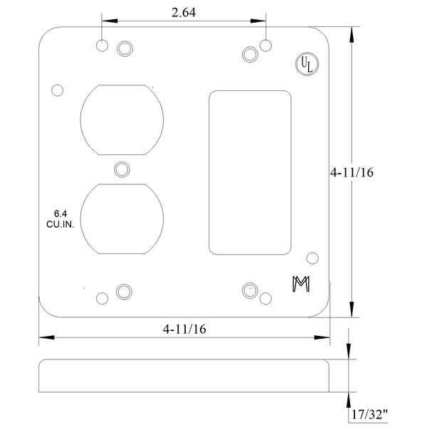 Mulberry Electrical Box Cover, Square, Steel, GFCI Duplex Receptacle, Raised 11535